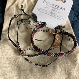 Pura vida bracelet set of 3 (skull, bead, blk,plm)